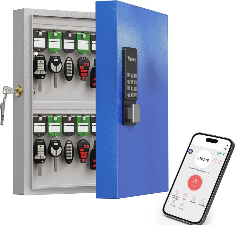 WeHere 32 Key Lock Box(Plus) Wall Mount, APP Bluetooth/One Time Password/Wi-Fi Remote/Fixed Code/Key Unlock, Smart Key Cabinet, Key Organizer Box for Car Dealert, Hotel, Office, School Key Manage - Image 1